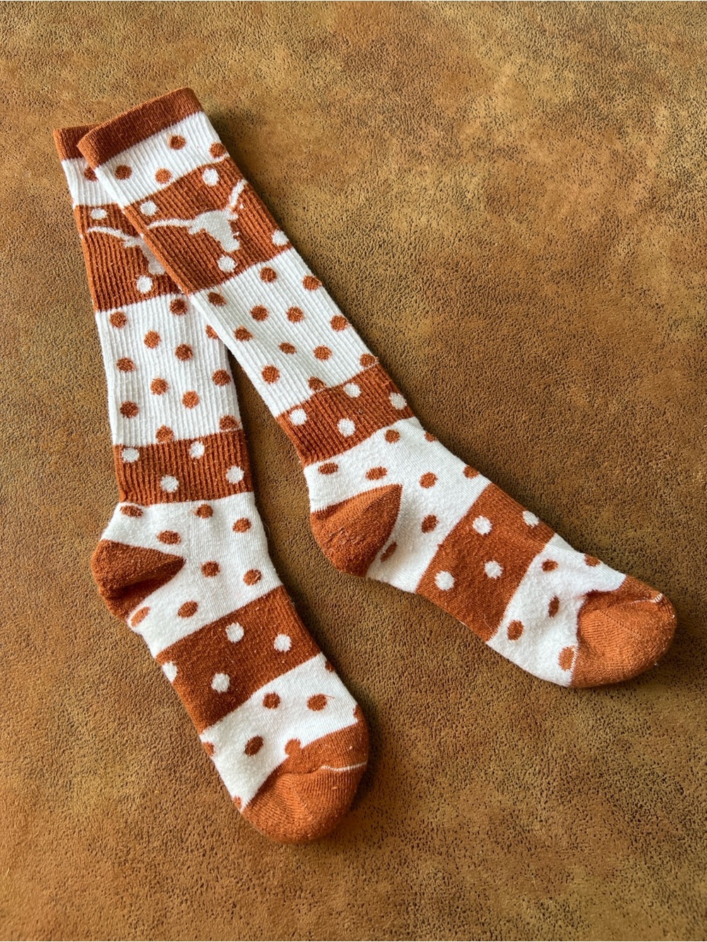 Texas Longhorns Polka Dot Knee-High Socks in White & Rust